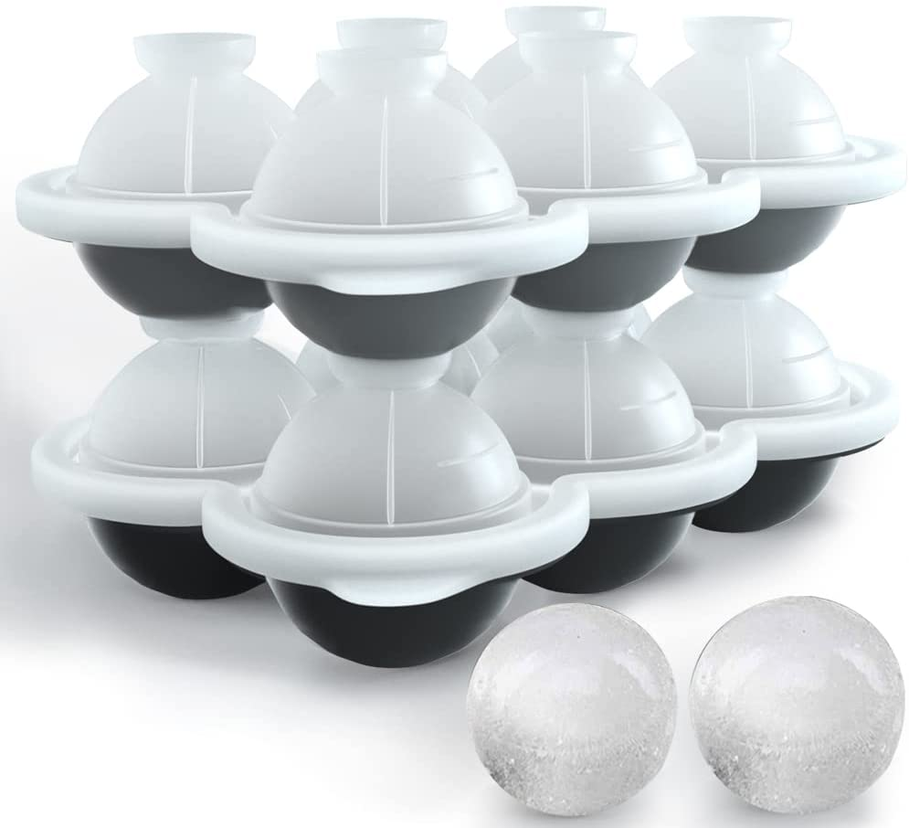 Liyuanq Ice Cube Trays 2 Pack Large Silicon Ice Cubes Mold 2-Inch Ice Ball Maker round Ice Mold with Funnel and Lid, Easy-Release, No Leakage, for Whiskey, Cocktail, Juice, Party (Black & Grey)
