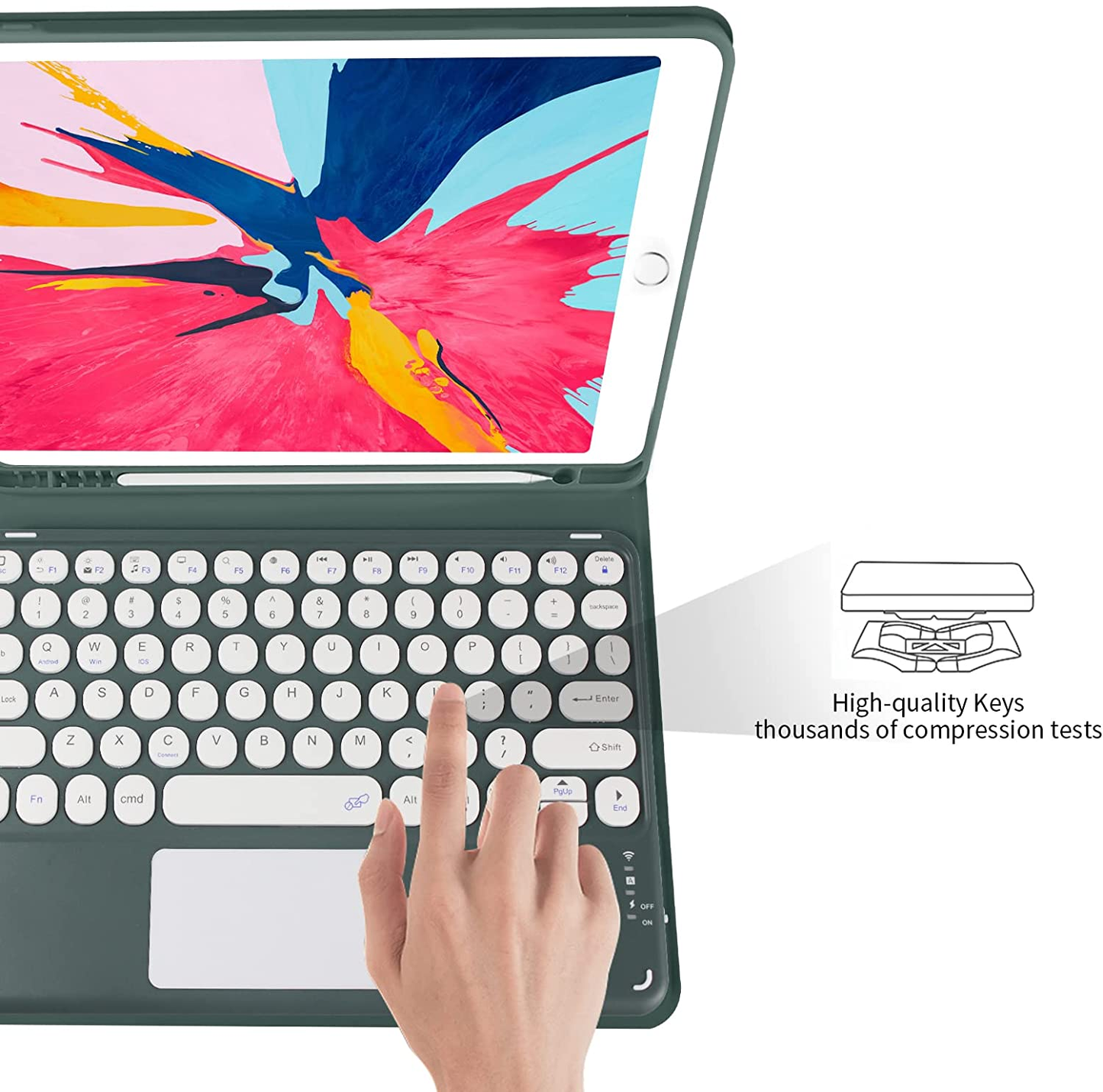 JKSML Touchpad round Key Keyboard Case for Ipad 9Th/8Th/7Th Generation with Pencil Holder,Magnetically Detachable Wireless Bluetooth Keyboard Cover for Ipad 10.2 Inch (2021/2020/2019 Model), Pink