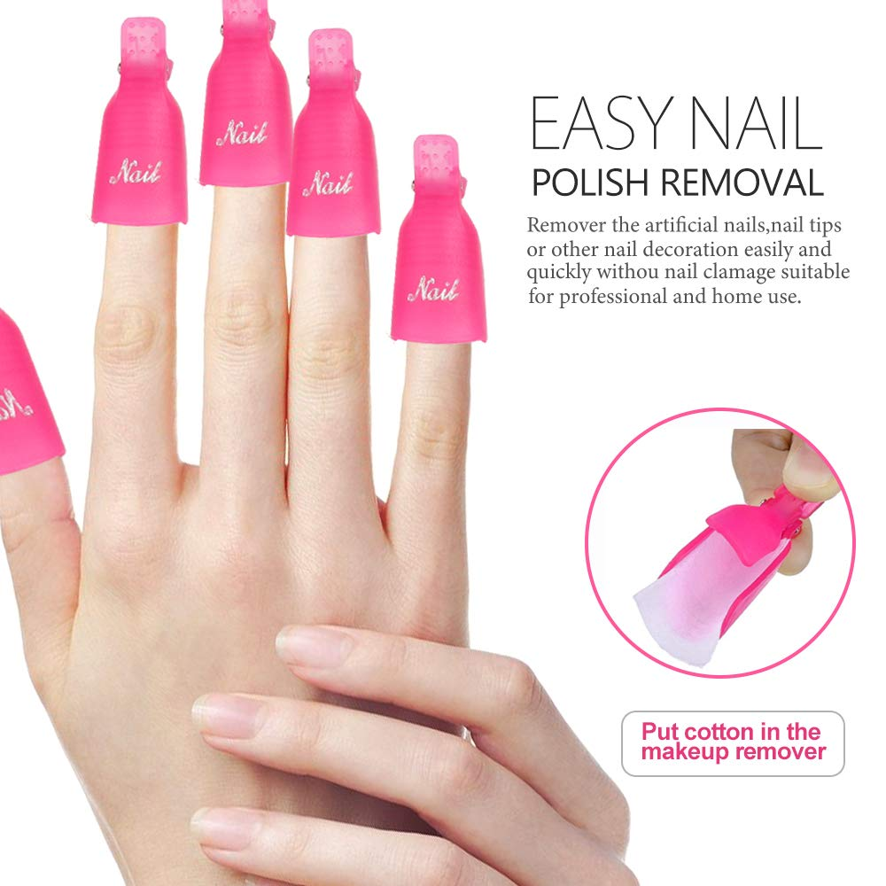 Teenitor Gel Polish Remover, 20 Pieces Reusable Toenail and Finger Nail Gel Nail Polish Remover, Nail Polish Remover Gel- Pink