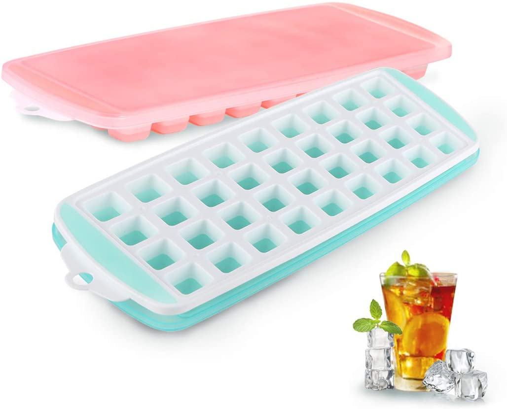Small Ice Cube Tray with Lid - 4 Pack Stackable Mini Square Ice Trays, ZDZDZ Silicone Ice Cube Molds for Freezer Whiskey Cocktail Juice