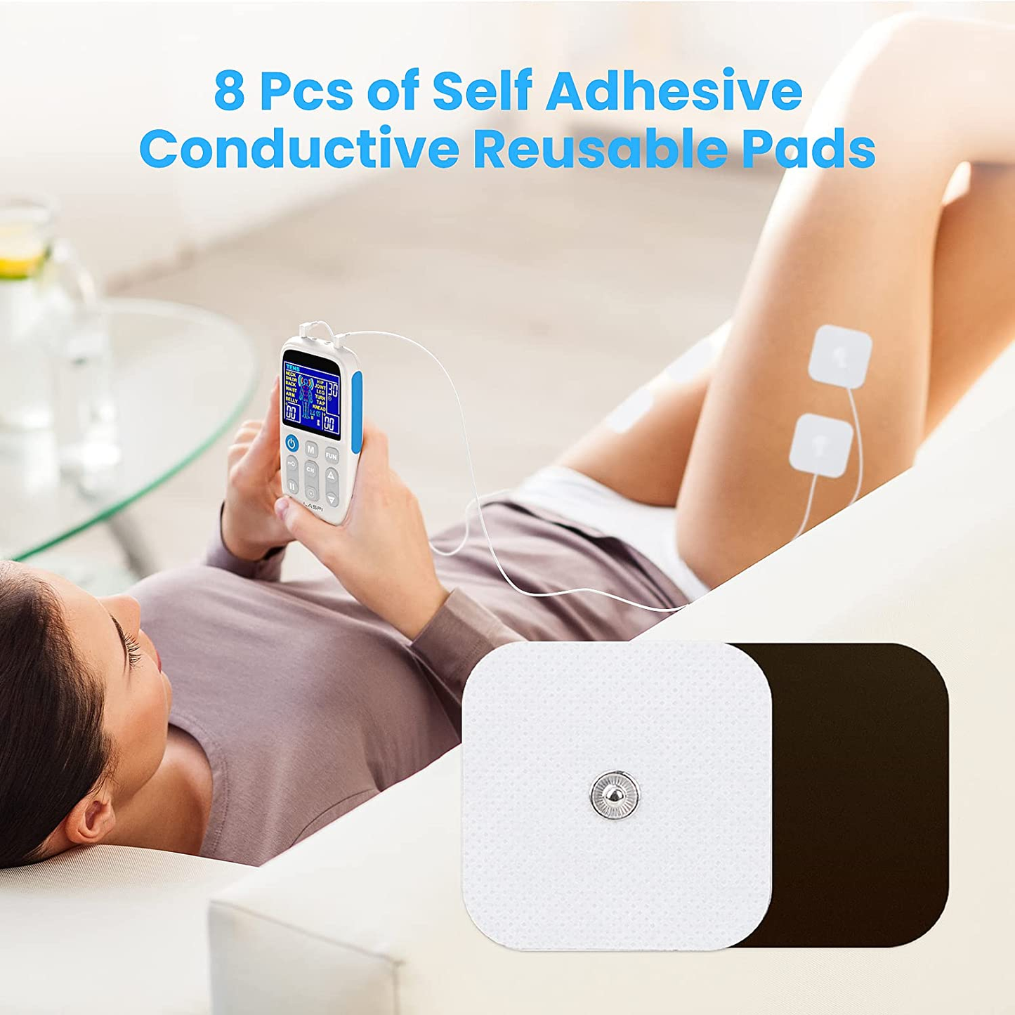 TENS EMS Unit Muscle Stimulator - Four Channel Rechargeable TENS Unit Machine Electronic Pulse Massager 20 Modes with 8 Pads for Pain Relief Therapy