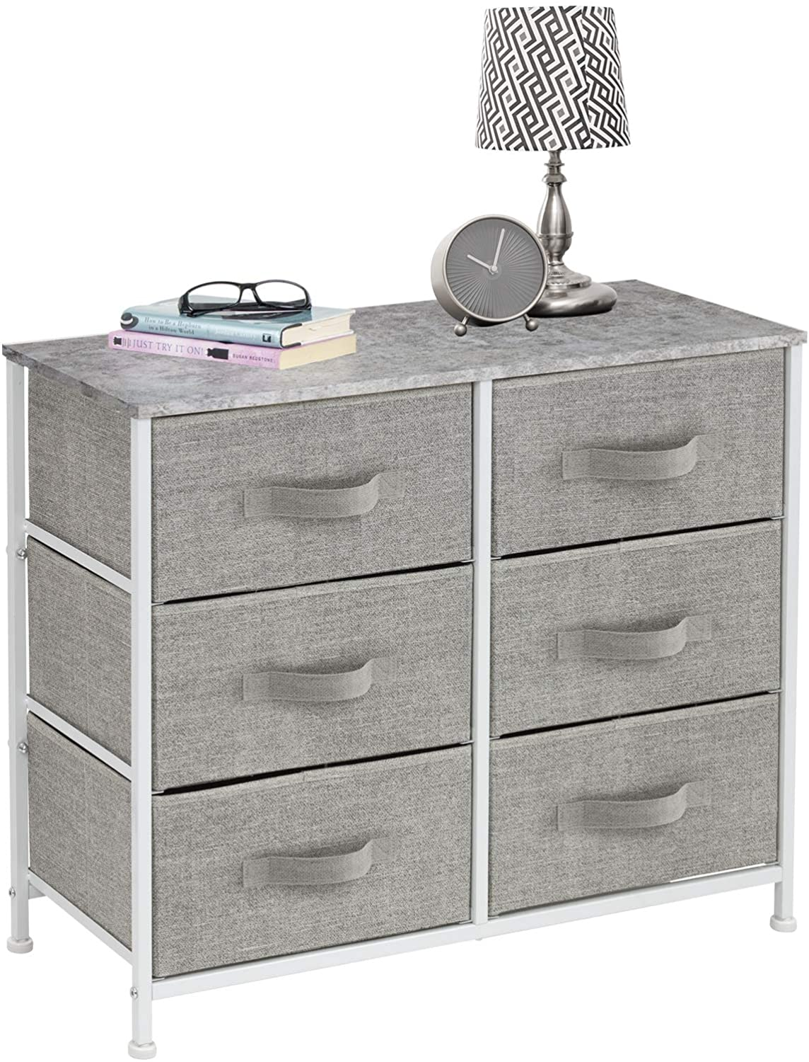 Sorbus Dresser with 6 Drawers - Furniture Storage Tower Unit for Bedroom, Hallway, Closet, Office Organization - Steel Frame, Wood Top, Easy Pull Fabric Bins (6 Drawer - Gray)