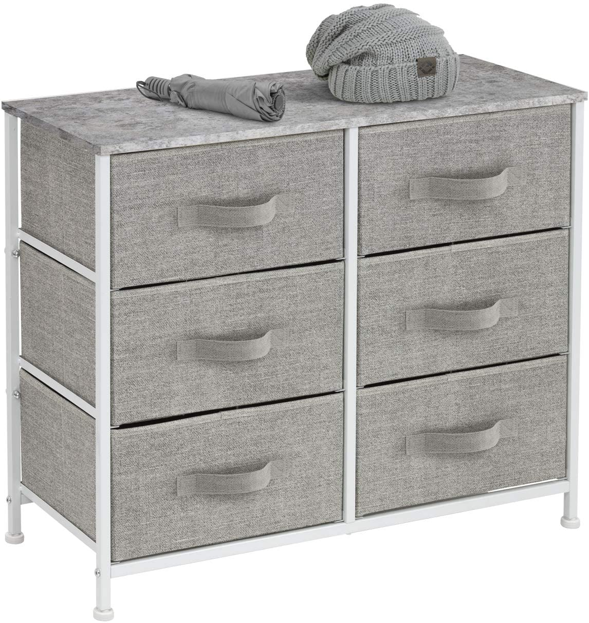 Sorbus Dresser with 6 Drawers - Furniture Storage Tower Unit for Bedroom, Hallway, Closet, Office Organization - Steel Frame, Wood Top, Easy Pull Fabric Bins (6 Drawer - Gray)