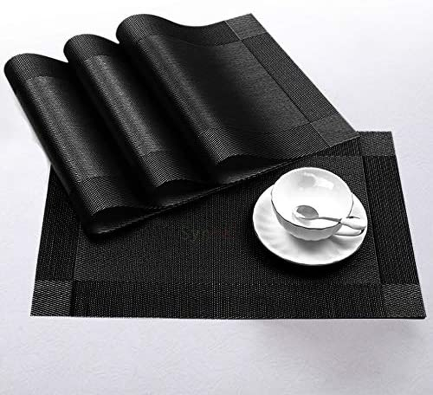 Synra Placemats for Dining Table, Set of 4, Easy Care, Set an Elegant and Inviting Table, and Durable, Non-Slip, Heat-Resistive, and Water-Resistive, Black Color