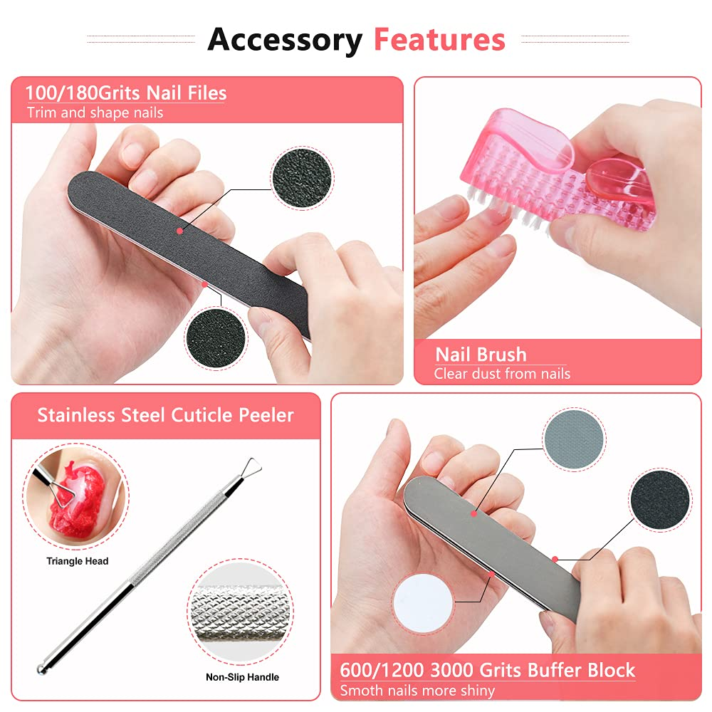 Yagoyan Gel Nail Polish Remover Kit, with Polish Remover Nail Clips, Pump Dispenser, Lint Free Nail Wipes, Cuticle Pusher, Nail Files and Buffers, Nail Brush, Professional Acrylic Nail Remover Kit