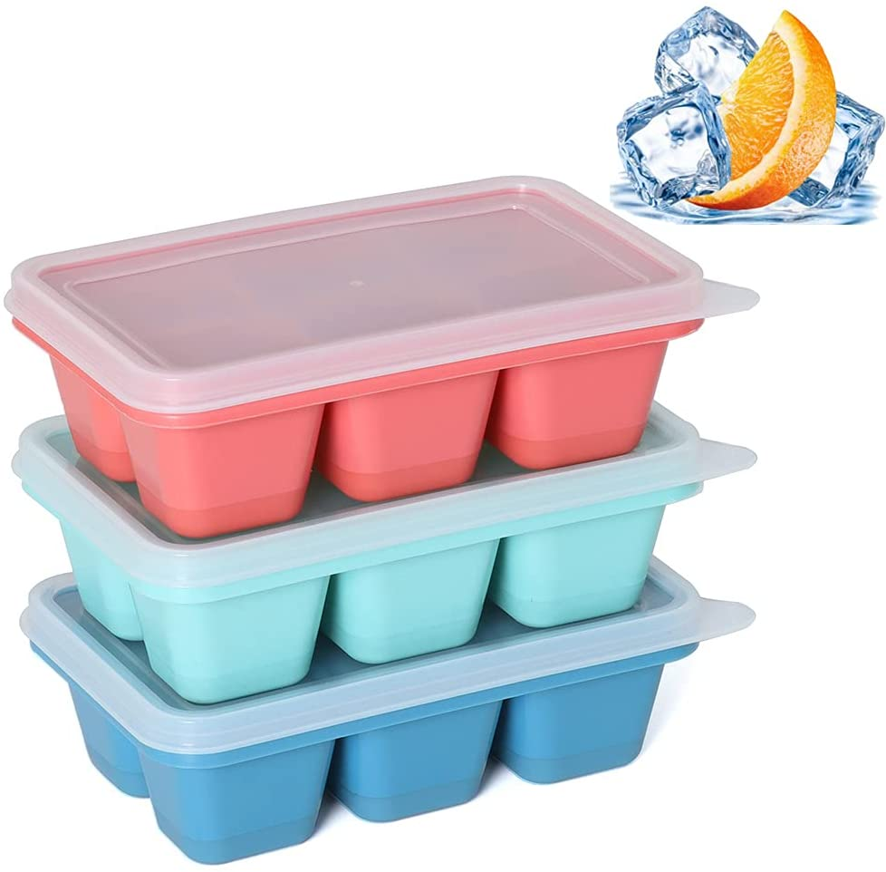 Ice Cube Trays for Freezer 3 Pack - Mini Ice Cube Trays with Lid & Easy-Release Silicone Bottom, Stackable Small Ice Cube Molds