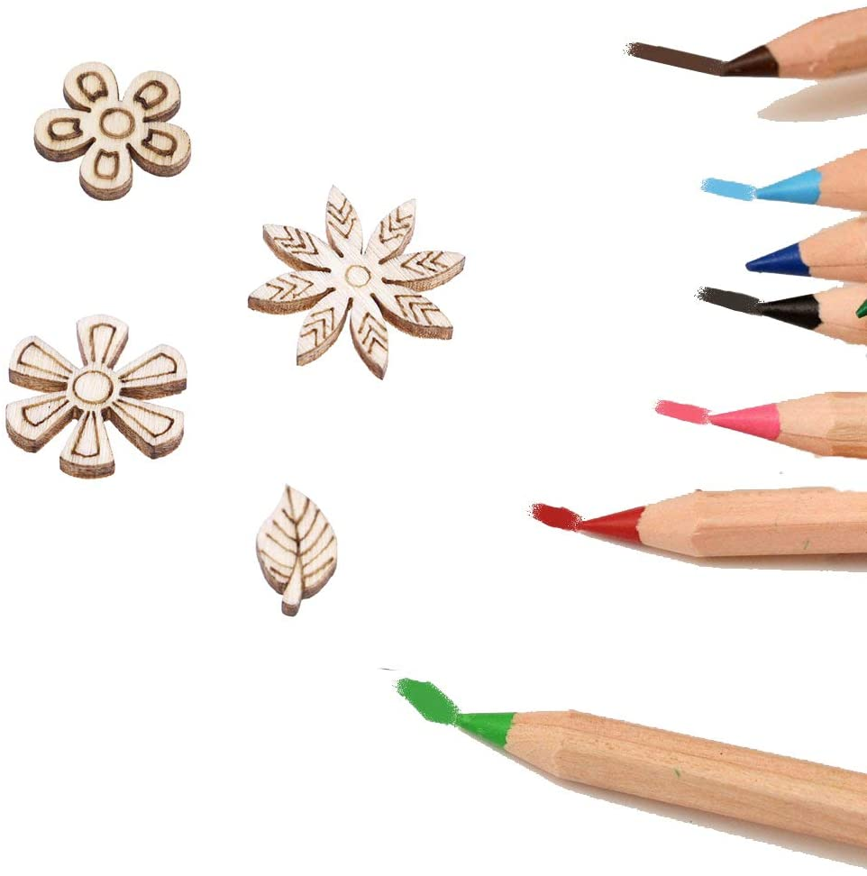 Haiabei 300 Pcs Mixed Flower Leaf Pattern Wooden Scrapbooking DIY Handmade Crafts Children DIY Graffiti Home Decor,Style Random