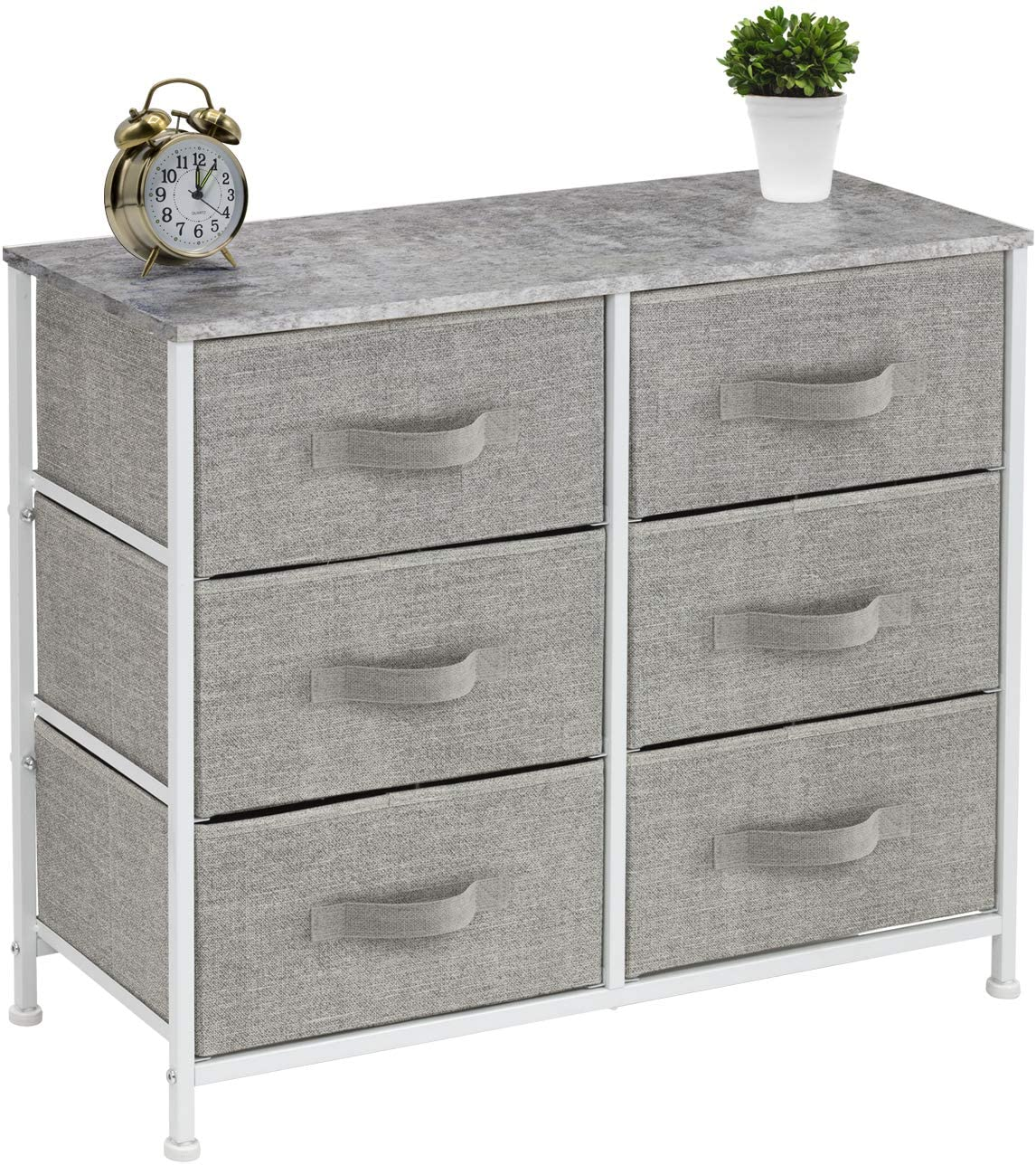 Sorbus Dresser with 6 Drawers - Furniture Storage Tower Unit for Bedroom, Hallway, Closet, Office Organization - Steel Frame, Wood Top, Easy Pull Fabric Bins (6 Drawer - Gray)