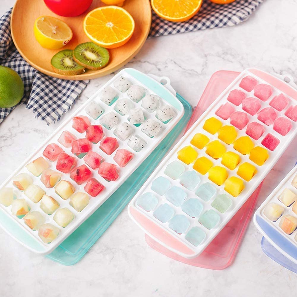 Small Ice Cube Trays with Lid - ZDZDZ Silicone Ice Cube Molds, 2 Pack Easy-Release Tiny Ice Trays - Make 72 Ice Cube,Stackable Ice Mold Set for Iced Coffee Whiskey Beverages Cocktails