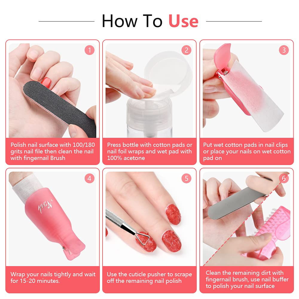 Yagoyan Gel Nail Polish Remover Kit, with Polish Remover Nail Clips, Pump Dispenser, Lint Free Nail Wipes, Cuticle Pusher, Nail Files and Buffers, Nail Brush, Professional Acrylic Nail Remover Kit
