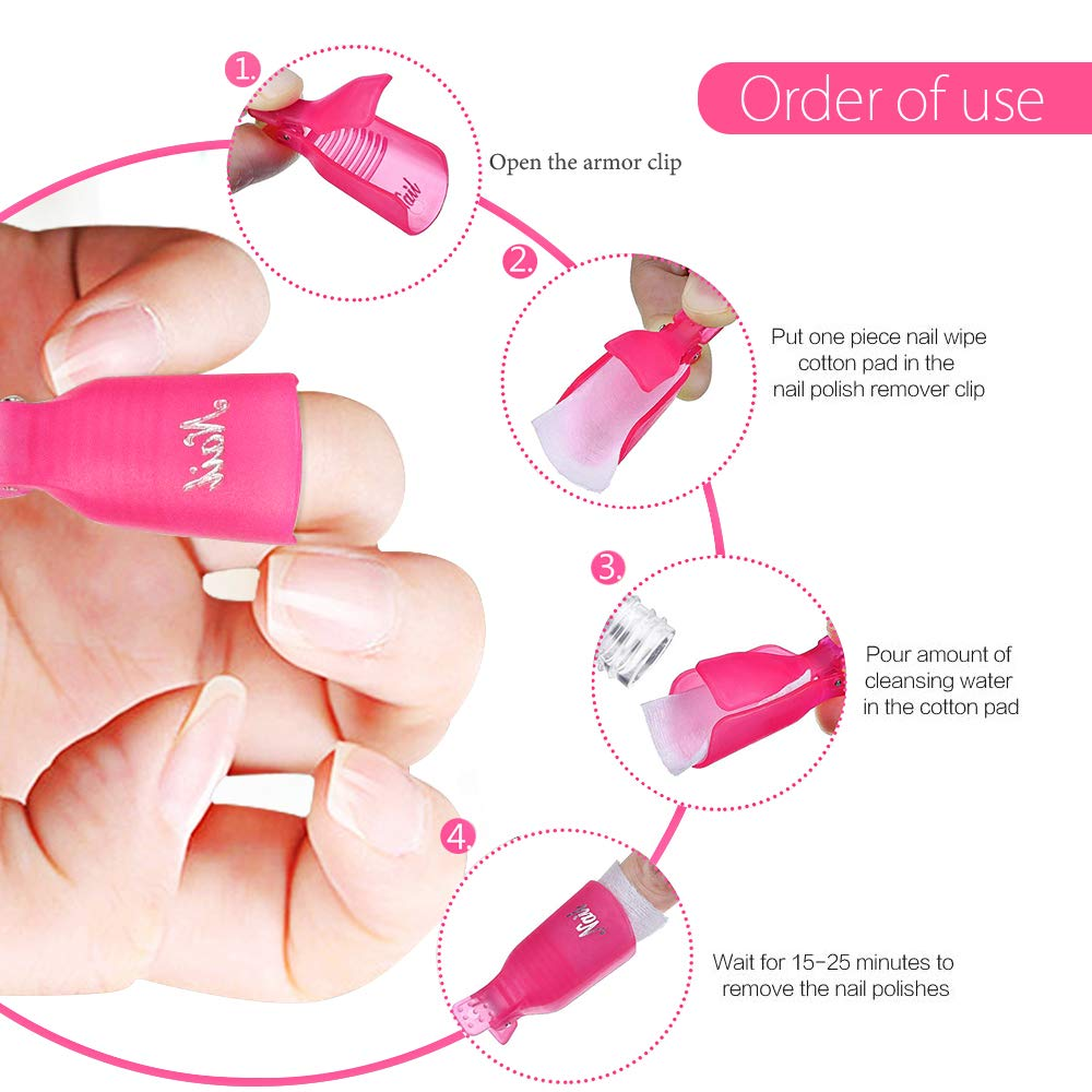 Teenitor Gel Polish Remover, 20 Pieces Reusable Toenail and Finger Nail Gel Nail Polish Remover, Nail Polish Remover Gel- Pink