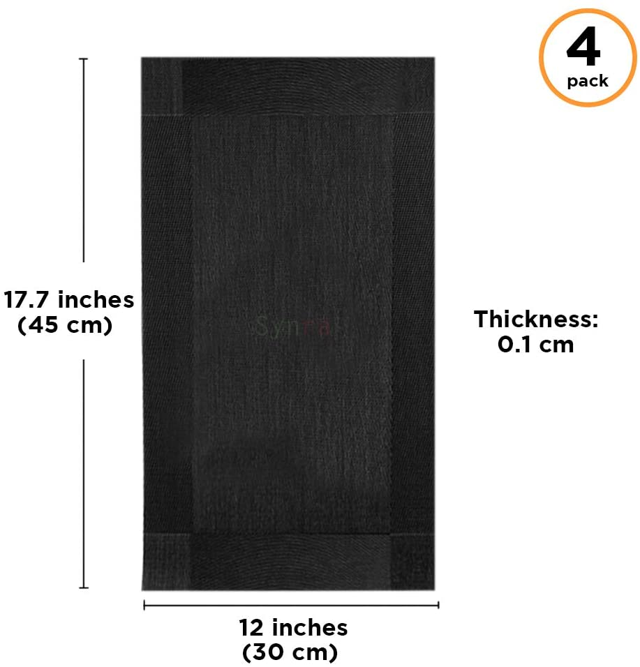 Synra Placemats for Dining Table, Set of 4, Easy Care, Set an Elegant and Inviting Table, and Durable, Non-Slip, Heat-Resistive, and Water-Resistive, Black Color