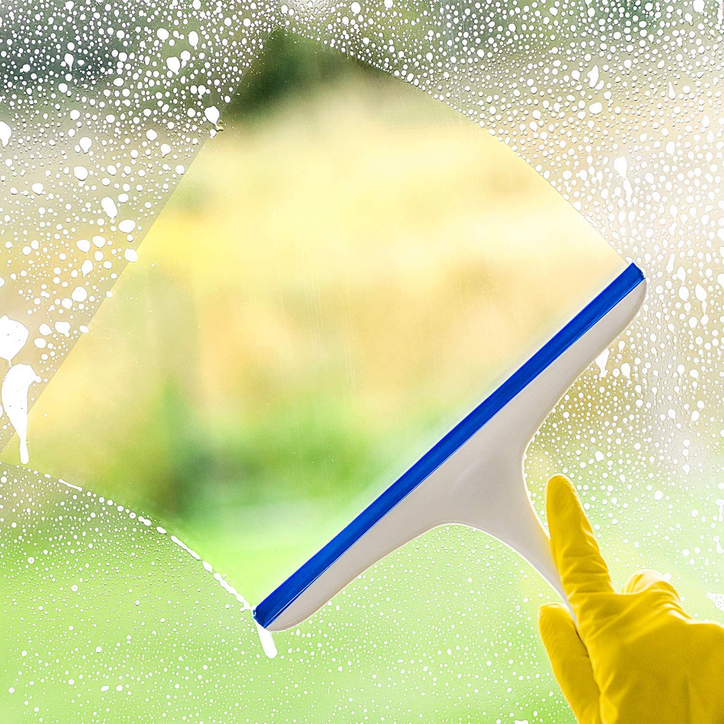 Rubber Squeegees Pack of 4: Streak-Free Handheld Squeegee Cleaner with 9.5" Silicone Blade & Hanging Hole - Wiper Cleaning Tool for Washing Shower Door, Bathroom, Kitchen, Glass, Car