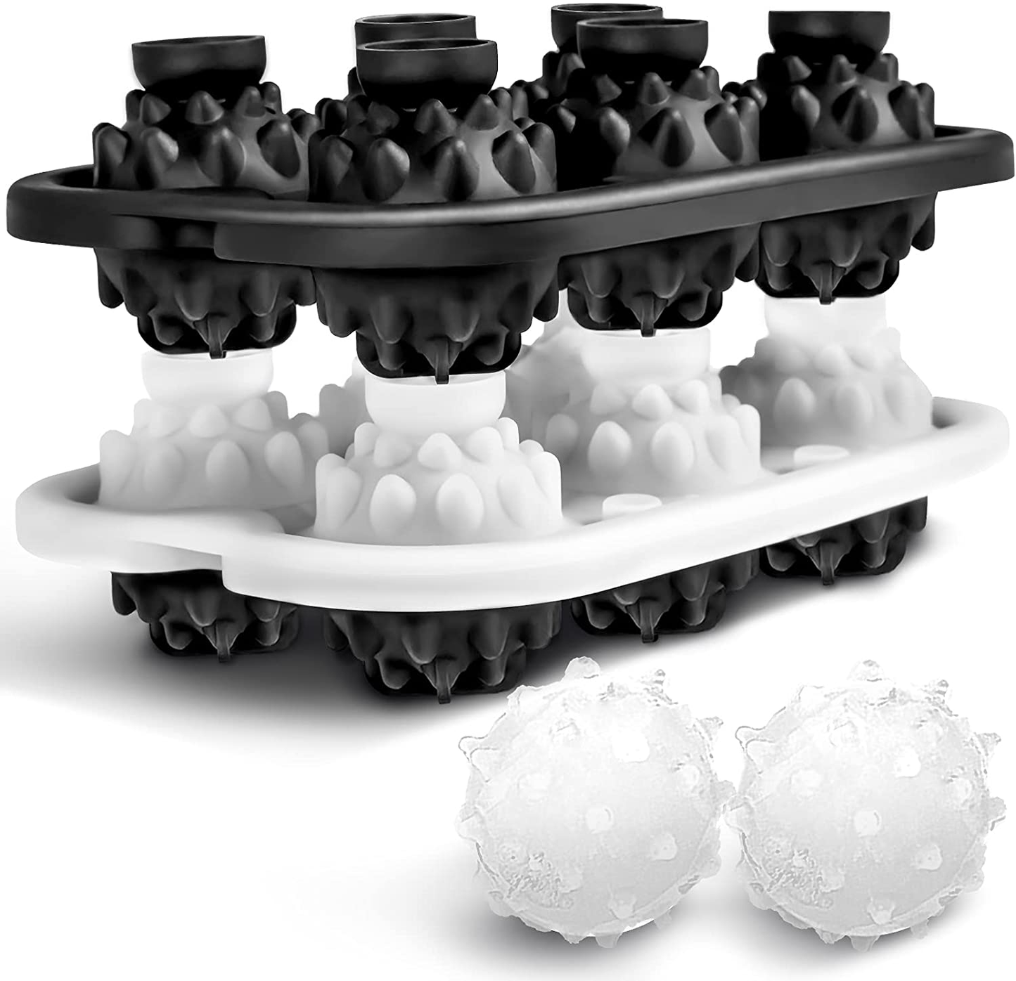Liyuanq Ice Cube Trays 2 Pack Large Silicon Ice Cubes Mold 2-Inch Ice Ball Maker Hedgehog Ice Mold with Funnel and Lid, Easy-Release, No Leakage, for Whiskey, Cocktail, Juice, Party (Black & Grey)