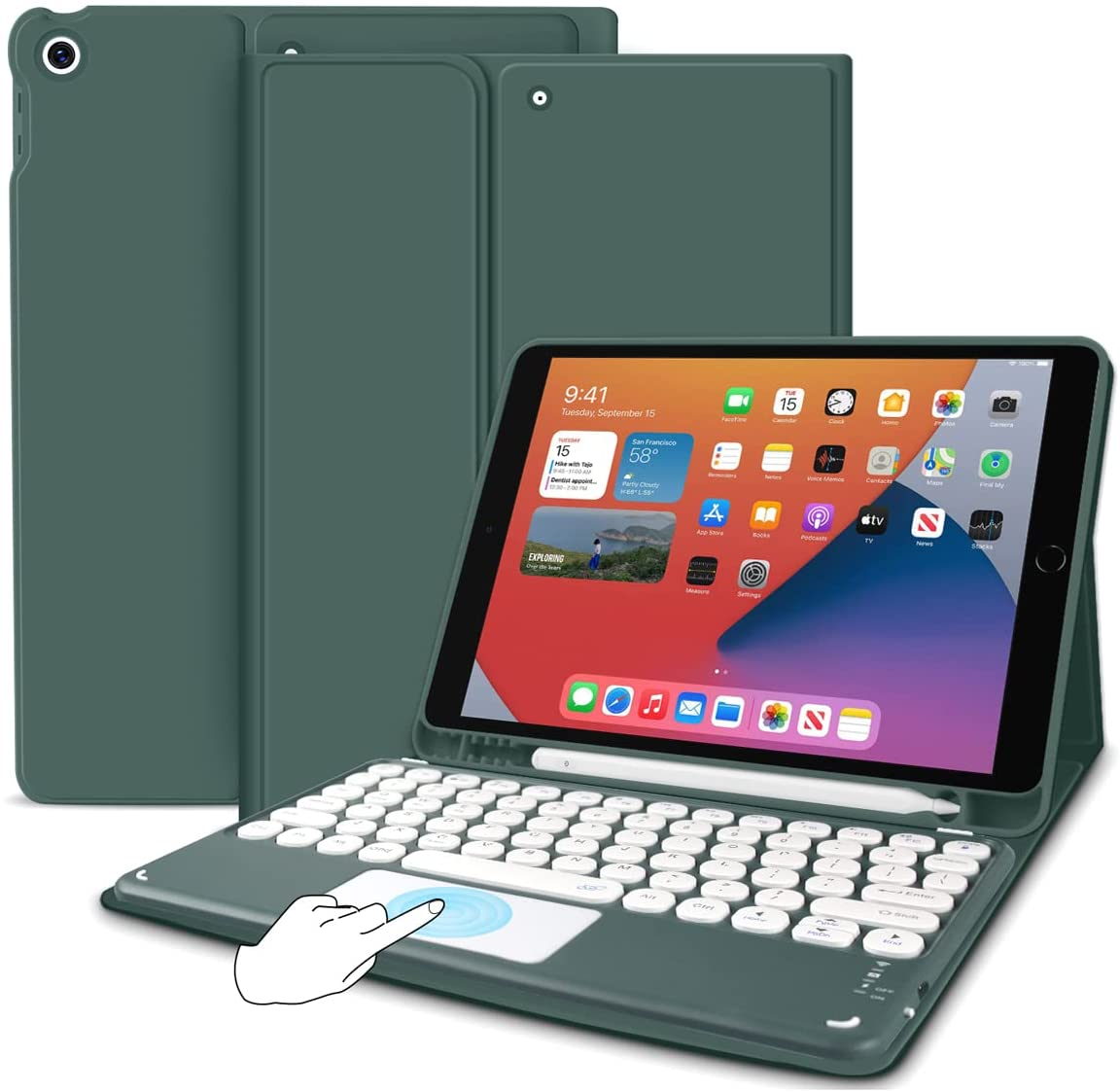 JKSML Touchpad round Key Keyboard Case for Ipad 9Th/8Th/7Th Generation with Pencil Holder,Magnetically Detachable Wireless Bluetooth Keyboard Cover for Ipad 10.2 Inch (2021/2020/2019 Model), Pink