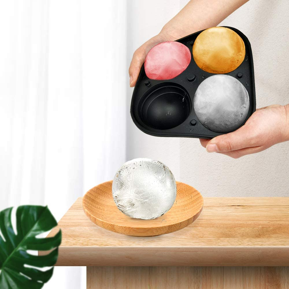 Liyuanq Ice Cube Trays 2 Pack Large Silicon Ice Cubes Mold 2-Inch Ice Ball Maker round Ice Mold with Funnel and Lid, Easy-Release, No Leakage, for Whiskey, Cocktail, Juice, Party (Black & Grey)