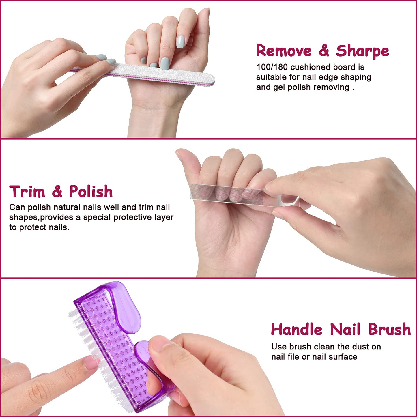 Nail Polish Gel Remover Tools Kit,Morgles 10Pcs Gel Clip Remover 300 Pack Nail Wipe Cotton Pads Nail Files 100/180 Nano Glass Nail File Stainless Steel Cuticle Peeler and Nail Brush (Muti-Colour)