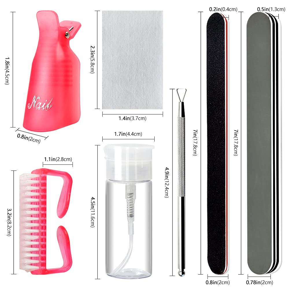 Yagoyan Gel Nail Polish Remover Kit, with Polish Remover Nail Clips, Pump Dispenser, Lint Free Nail Wipes, Cuticle Pusher, Nail Files and Buffers, Nail Brush, Professional Acrylic Nail Remover Kit