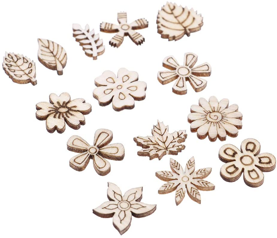 Haiabei 300 Pcs Mixed Flower Leaf Pattern Wooden Scrapbooking DIY Handmade Crafts Children DIY Graffiti Home Decor,Style Random