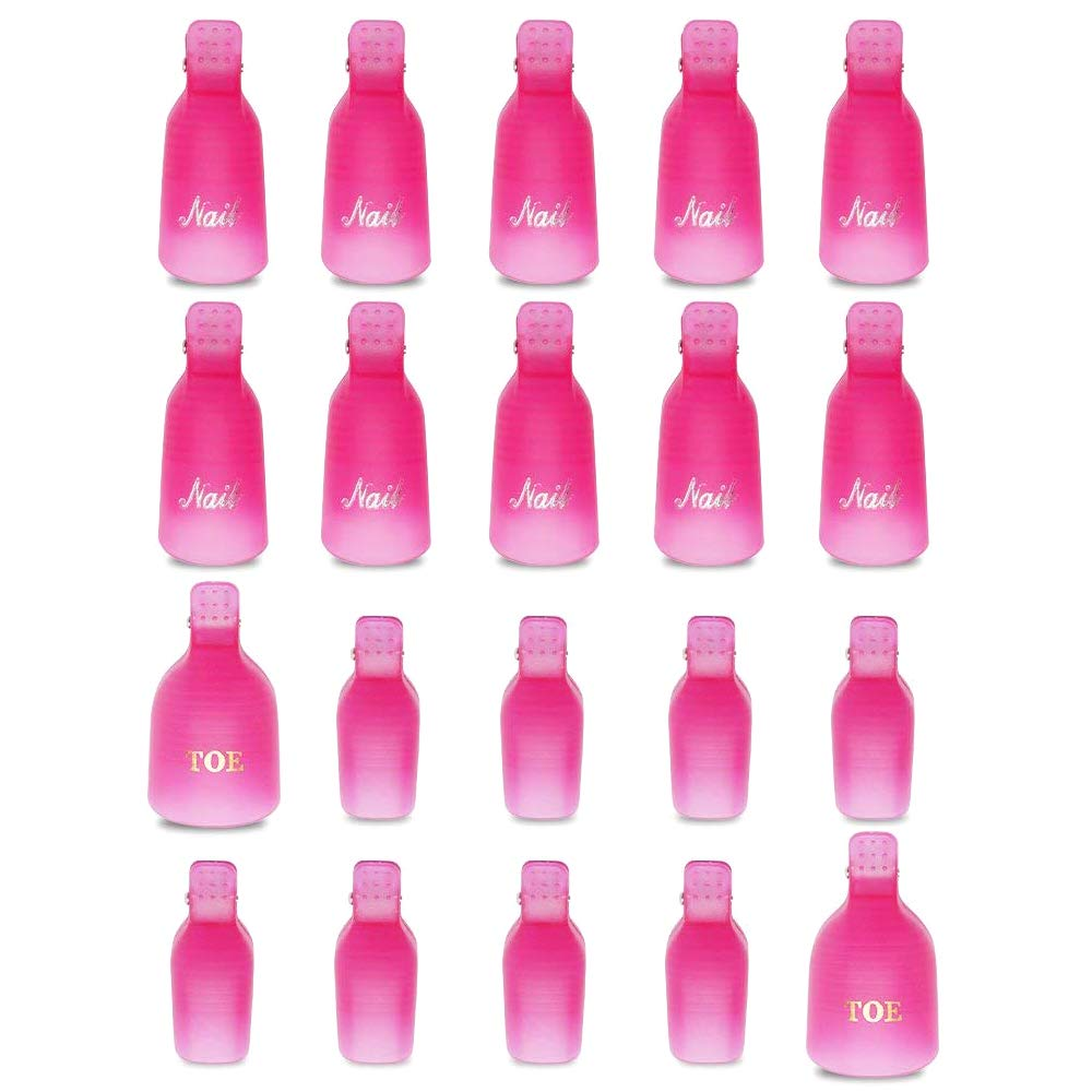 Teenitor Gel Polish Remover, 20 Pieces Reusable Toenail and Finger Nail Gel Nail Polish Remover, Nail Polish Remover Gel- Pink