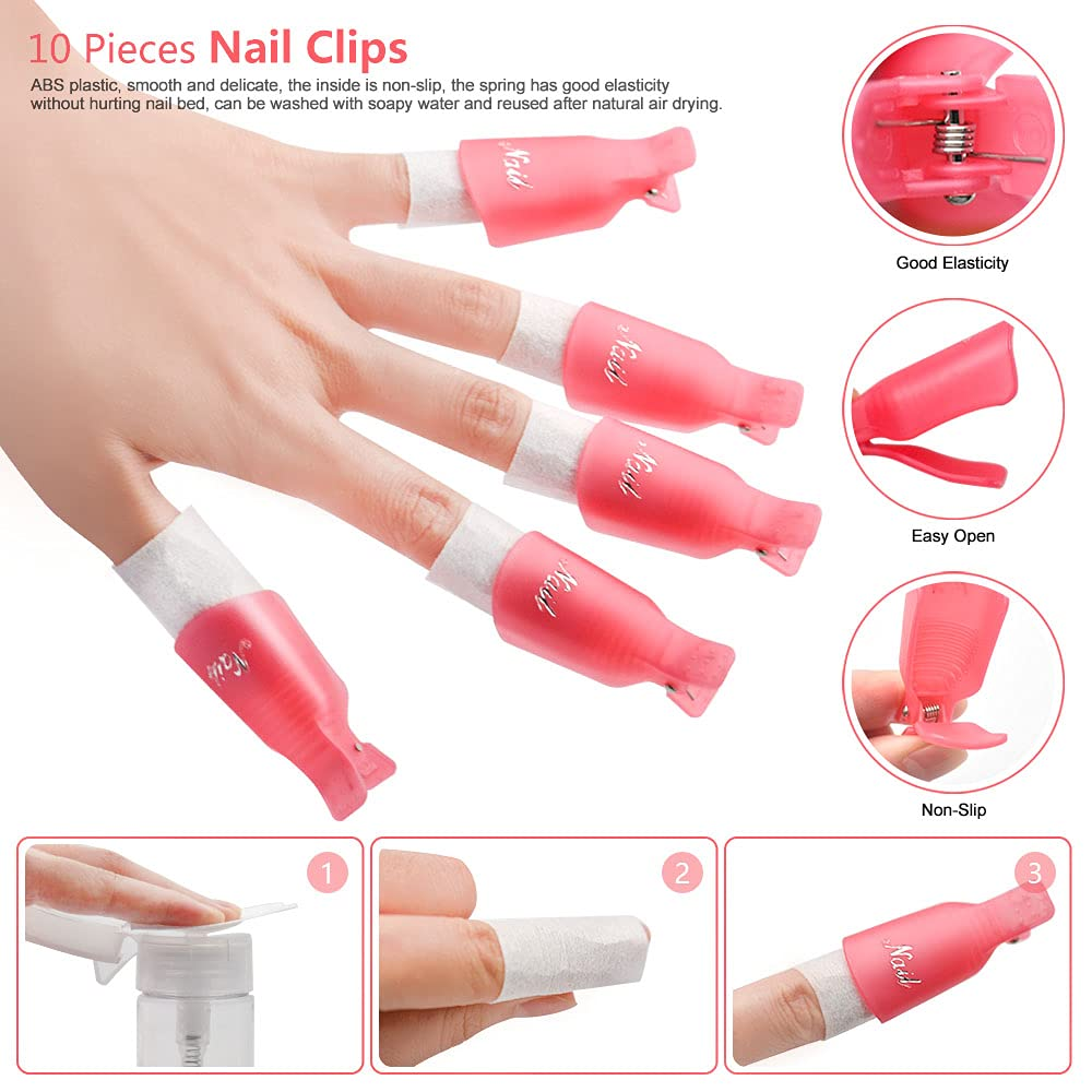 Yagoyan Gel Nail Polish Remover Kit, with Polish Remover Nail Clips, Pump Dispenser, Lint Free Nail Wipes, Cuticle Pusher, Nail Files and Buffers, Nail Brush, Professional Acrylic Nail Remover Kit