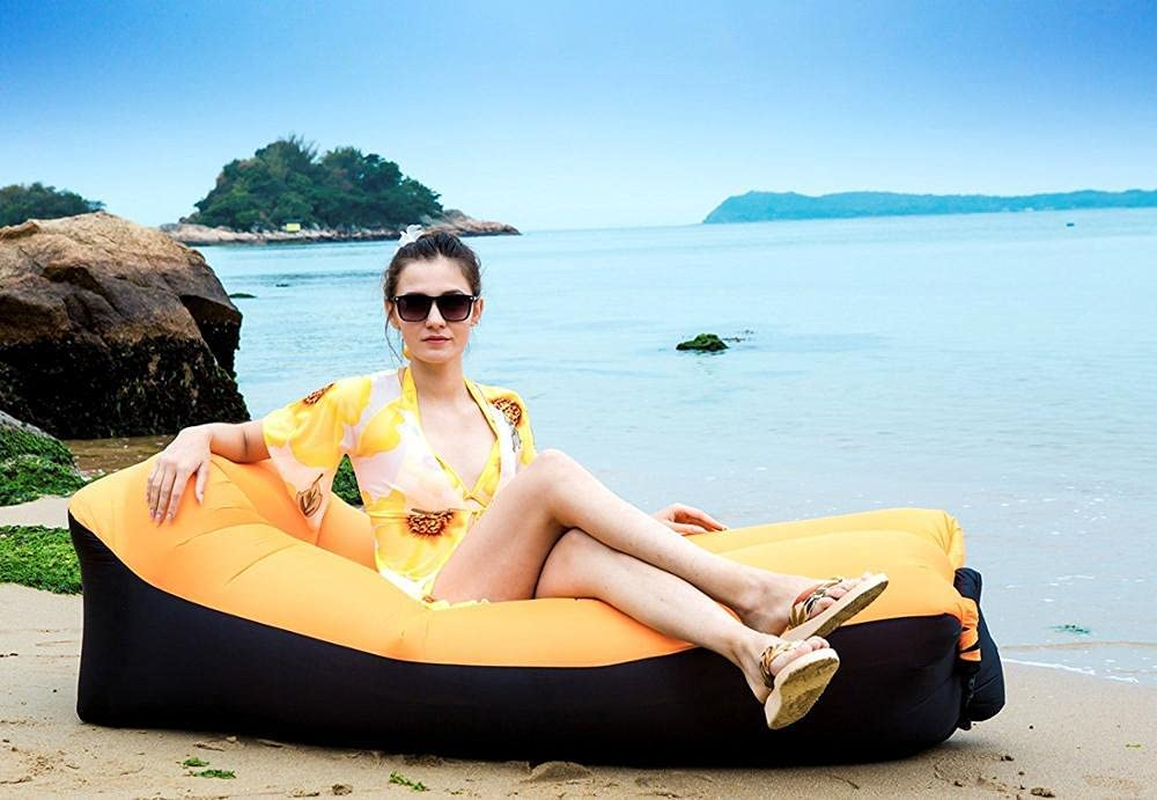 Finehouse Inflatable Air Lounger, Air Sofa, Water Proof, Anti-Air Leaking, Side Pouches, Suitable for Beach, Park or Backyard (Black and Yellow)