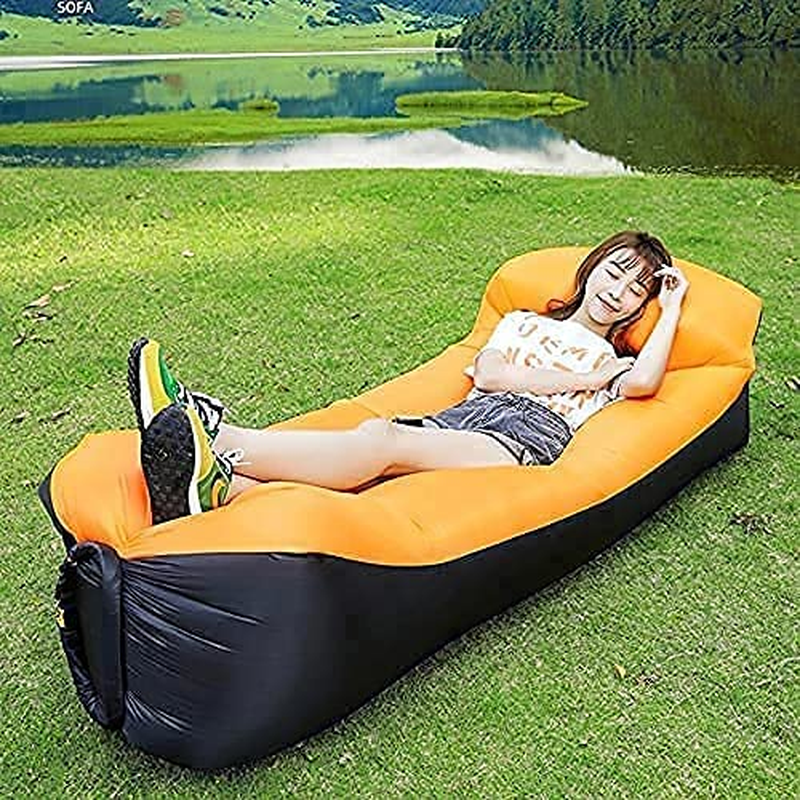 Finehouse Inflatable Air Lounger, Air Sofa, Water Proof, Anti-Air Leaking, Side Pouches, Suitable for Beach, Park or Backyard (Black and Yellow)