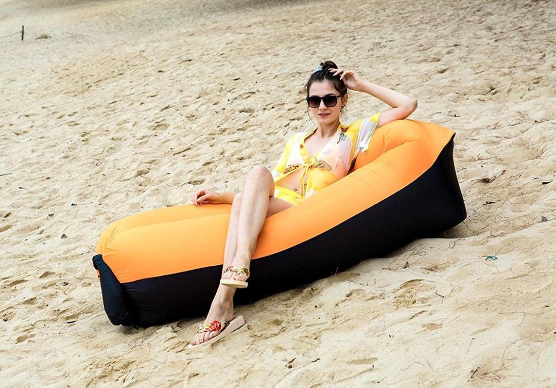 Finehouse Inflatable Air Lounger, Air Sofa, Water Proof, Anti-Air Leaking, Side Pouches, Suitable for Beach, Park or Backyard (Black and Yellow)