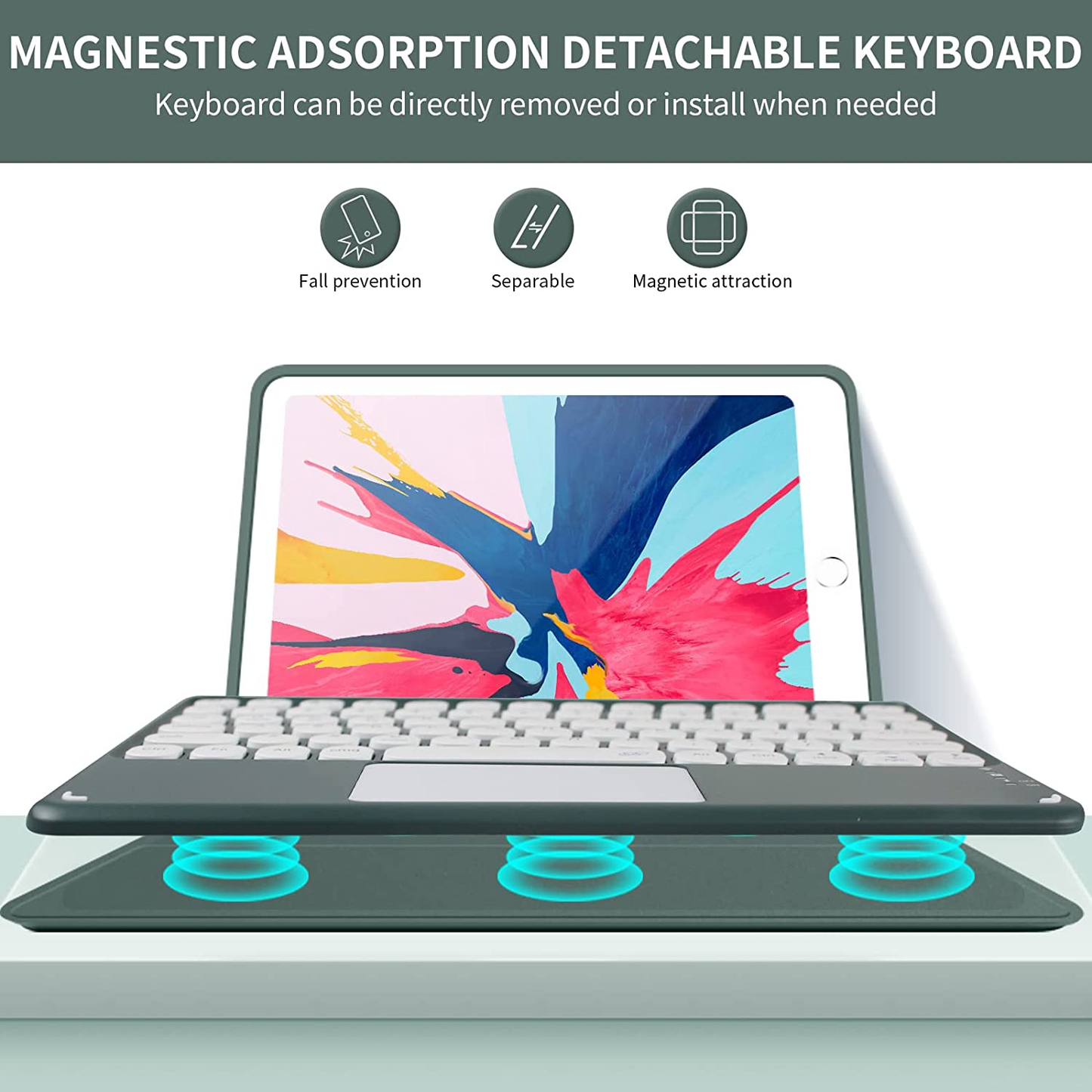 JKSML Touchpad round Key Keyboard Case for Ipad 9Th/8Th/7Th Generation with Pencil Holder,Magnetically Detachable Wireless Bluetooth Keyboard Cover for Ipad 10.2 Inch (2021/2020/2019 Model), Pink