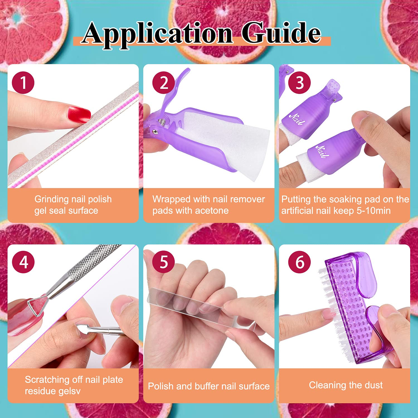 Nail Polish Gel Remover Tools Kit,Morgles 10Pcs Gel Clip Remover 300 Pack Nail Wipe Cotton Pads Nail Files 100/180 Nano Glass Nail File Stainless Steel Cuticle Peeler and Nail Brush (Muti-Colour)