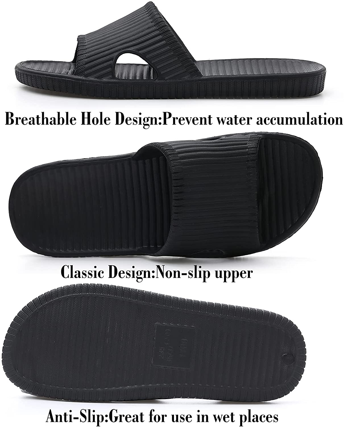 Yourvalues Shower Sandals for Women Slip on Indoor Slippers for Men Lightweight Bathroom Slide Soft Non-Slip Waterproof Shoes for Bath,Pool,Beach