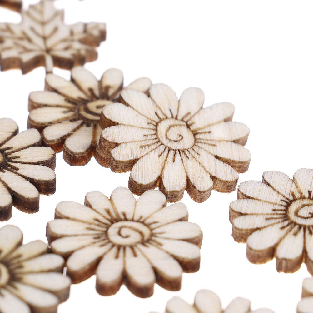 Haiabei 300 Pcs Mixed Flower Leaf Pattern Wooden Scrapbooking DIY Handmade Crafts Children DIY Graffiti Home Decor,Style Random