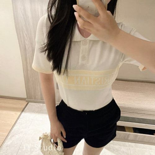Casual Knitted Sweater Pullover Turn down Collar Short Sleeve Slim Fit