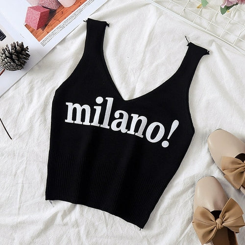 HELIAR Tops Women Sexy Crop Tops Deep V Neck Lettering milano! Camis