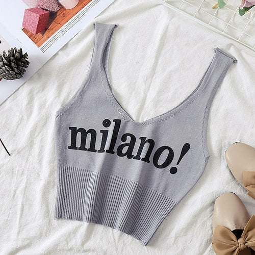 HELIAR Tops Women Sexy Crop Tops Deep V Neck Lettering milano! Camis