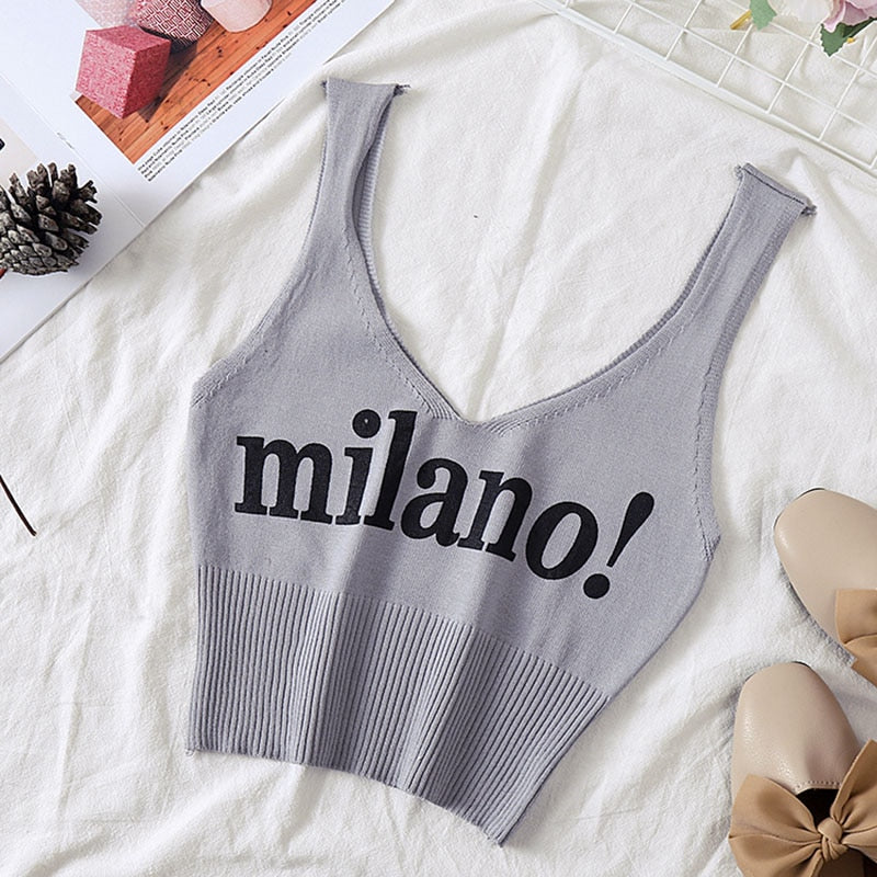 HELIAR Tops Women Sexy Crop Tops Deep V Neck Lettering milano! Camis