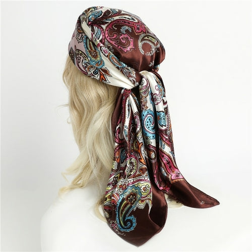 Luxury Brand Silk Satin Square Scarf Women Hijab Bandana Muslim