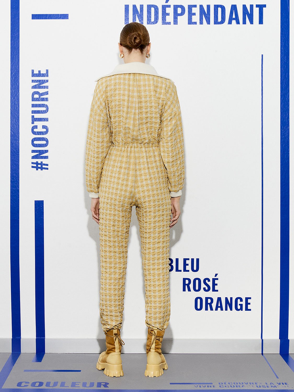 High Collar Plaid Jumpsuit