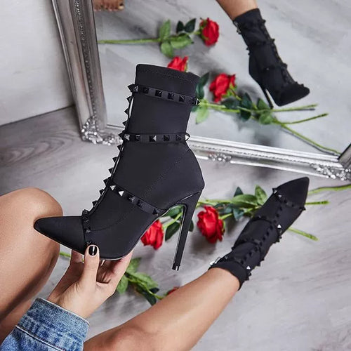 Women's boots pointed toe belt nail nail women's boots