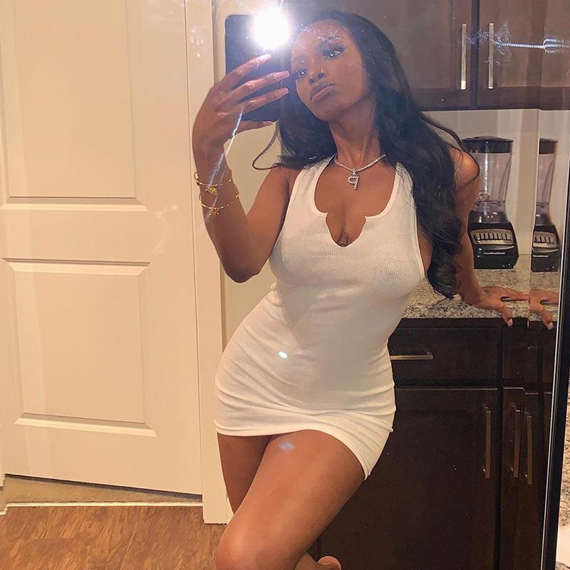 Fashion Solid White Skinny Bodycon Mini Dresses xccscss.