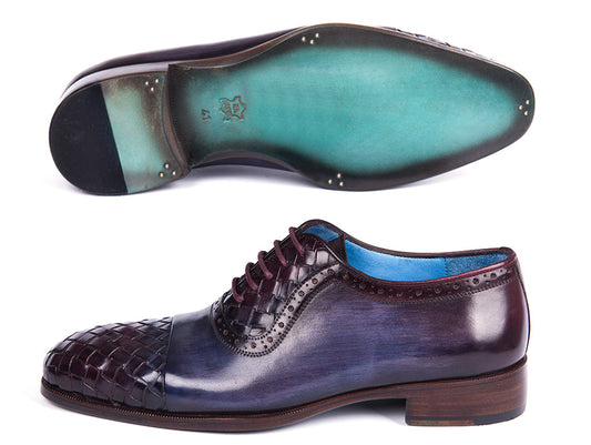 Paul Parkman Woven Leather Captoe Oxfords Navy & Purple