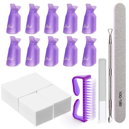 Nail Polish Remover Clips,Morgles Nail Polish Gel Remover Tools Kit with 10Pcs Nail Clips for Polish Removal 300 Nail Remover Pads Cuticle Pusher 100/180 Nail File Glass Nail File Nail Brush,6 Pack