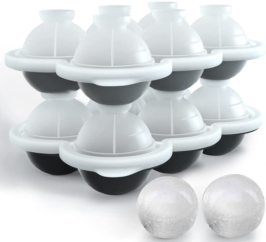 Liyuanq Ice Cube Trays 2 Pack Large Silicon Ice Cubes Mold 2-Inch Ice Ball Maker round Ice Mold with Funnel and Lid, Easy-Release, No Leakage, for Whiskey, Cocktail, Juice, Party (Black & Grey)