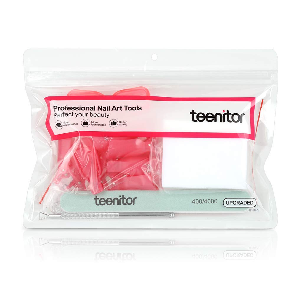 Teenitor Gel Nail Polish Remover Kit with 10Pcs Nail Polish Remover Clips Cap 115Pcs Nail Wipe Cotton Pads Nail Scraper Nail Files and Buffer Bushes - Hot Red