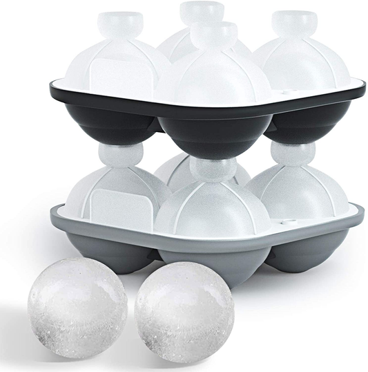 Liyuanq Ice Cube Trays 2 Pack Large Silicon Ice Cubes Mold 2.5-Inch Ice Ball Maker round Ice Mold with Funnel and Lid, Easy-Release, No Leakage, for Whiskey, Cocktail, Juice, Party (Black & Grey)