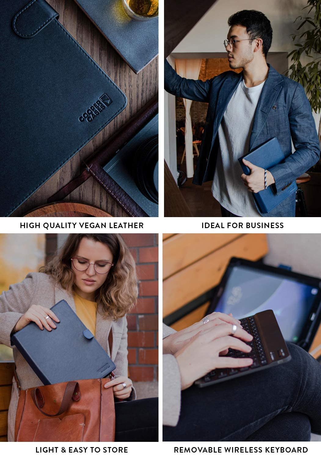 Cooper Touchpad Executive [Multi-Touch Mouse Keyboard] Case for 9, 9.7, 10, 10.1, 10.2, 10.5" Tablets | Ipados, Android, Windows | Bluetooth, Leather