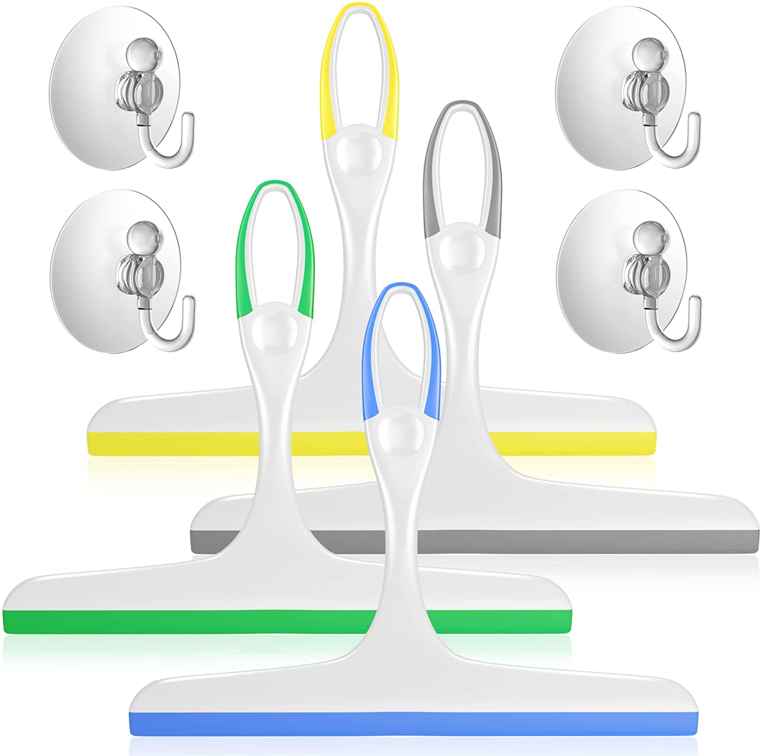 Rubber Squeegees Pack of 4: Streak-Free Handheld Squeegee Cleaner with 9.5" Silicone Blade & Hanging Hole - Wiper Cleaning Tool for Washing Shower Door, Bathroom, Kitchen, Glass, Car