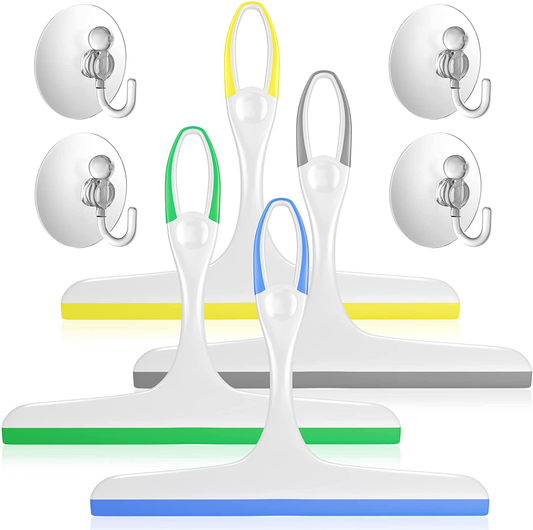 Rubber Squeegees Pack of 4: Streak-Free Handheld Squeegee Cleaner with 9.5" Silicone Blade & Hanging Hole - Wiper Cleaning Tool for Washing Shower Door, Bathroom, Kitchen, Glass, Car