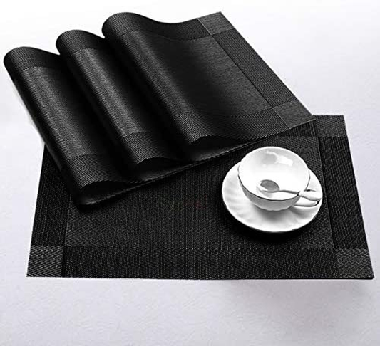 Synra Placemats for Dining Table, Set of 4, Easy Care, Set an Elegant and Inviting Table, and Durable, Non-Slip, Heat-Resistive, and Water-Resistive, Black Color
