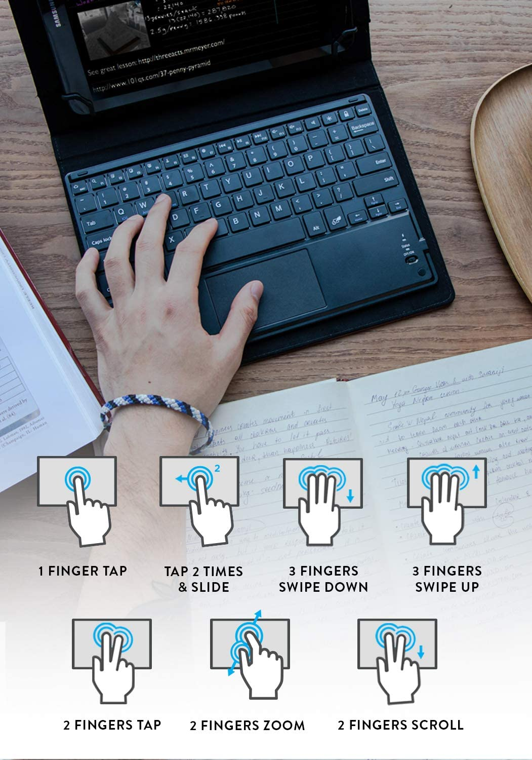 Cooper Touchpad Executive [Multi-Touch Mouse Keyboard] Case for 9, 9.7, 10, 10.1, 10.2, 10.5" Tablets | Ipados, Android, Windows | Bluetooth, Leather